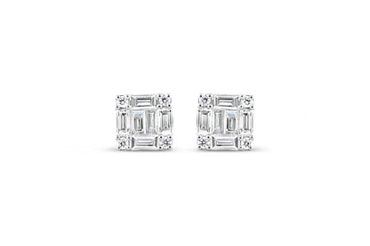 Baguette Diamond Cluster Square Stud Earrings