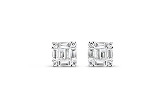 Baguette Diamond Cluster Square Stud Earrings